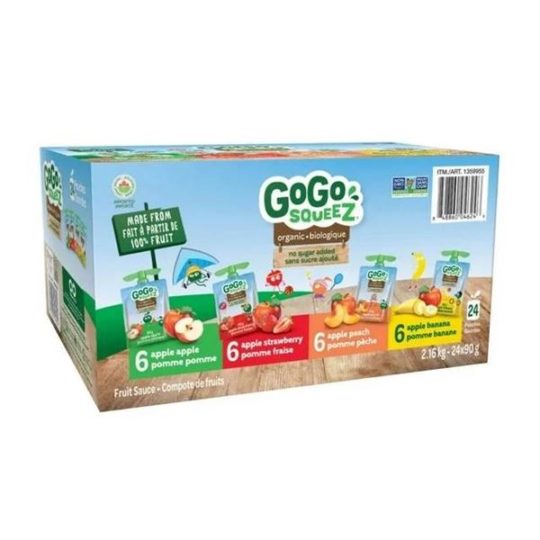 GoGo SqueeZ Organic Apple Sauces 24-Pack, 90g Pouches