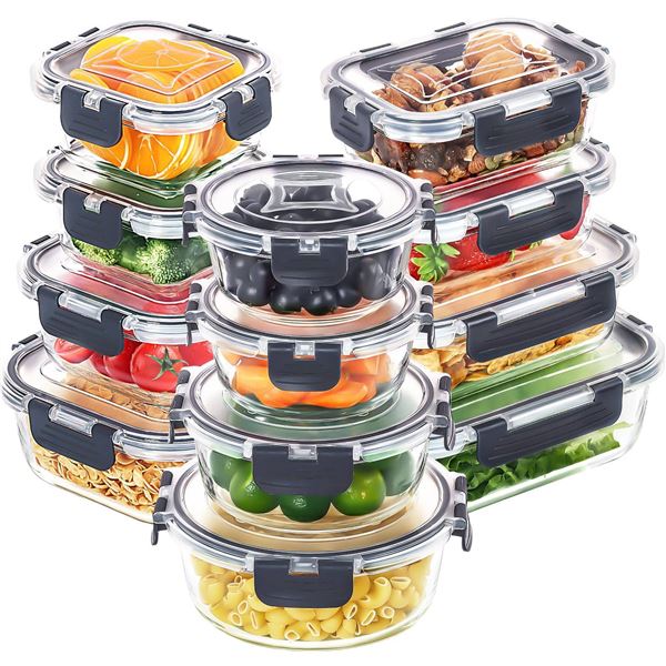 12 Glass Food Storage Containers with Lids, 12-Pack