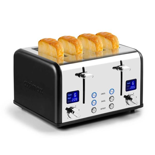 Cusimax CMWT-2506S Stainless Steel 4-Slice Toaster, Dual Control Panels