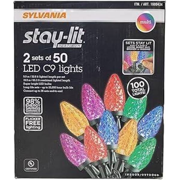 Sylvania Stay-Lit 2 Sets of 50 LED C9 Multicolor Lights