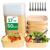 Image 1 : Ganfafer Eco-Pack Paper Food Containers Square with Spork, 50 Pieces