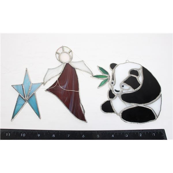 3 PIECES OF HANDMADE STAINED GLASS DECOR