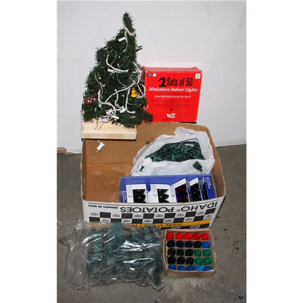 BOX OF CHRISTMAS LIGHTS AND DECORATIONS