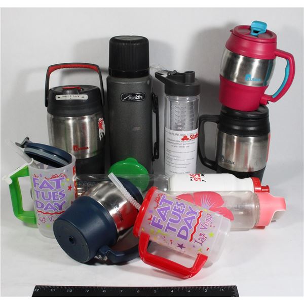LOT OF INSULTED AND PLASTIC WATER BOTTLES