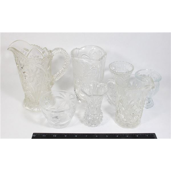 VINTAGE 7 PIECE CLEAR CUT-GLASS ITEMS