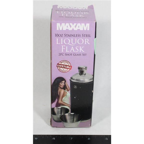 10 OZ STAINLESS STEEL LIQUOR AND 2PC SHOTGLASS SET