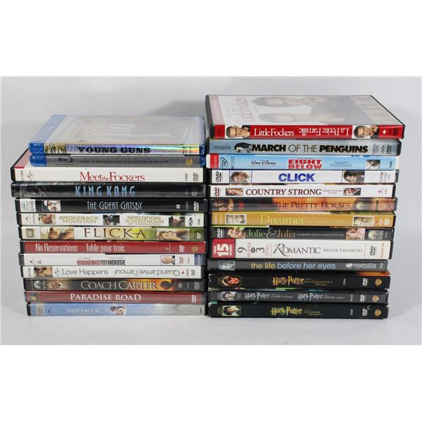 BOX OF ASSORTED DVDS, LOTS OF ROMANCE, HARRY