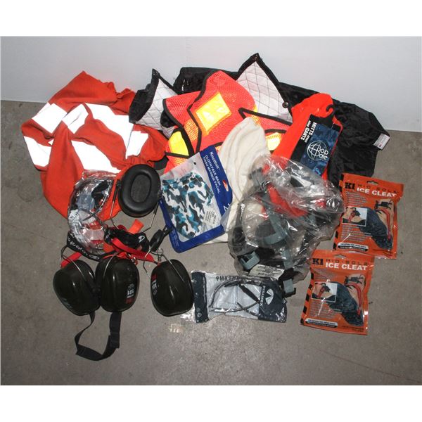 BOX OF ASSORTED SAFETY GEAR, LOTS NEW
