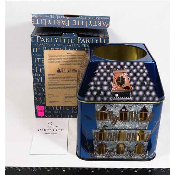 PARTYLITE SPOOKY HOUSE 3 WICK JAR TIN