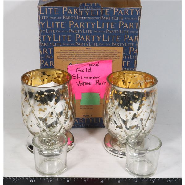 PARTYLITE SILVER & GOLD SHIMMER VOTIVE PAIR