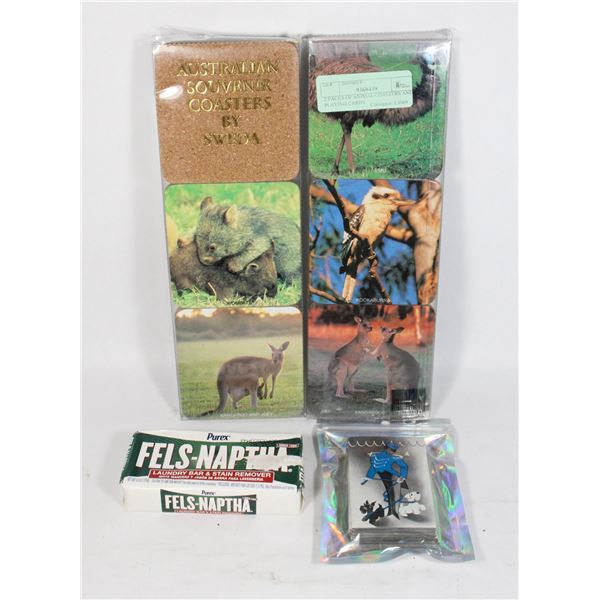 2 PACKS OF ANIMAL COASTERS AND PLAYING CARDS