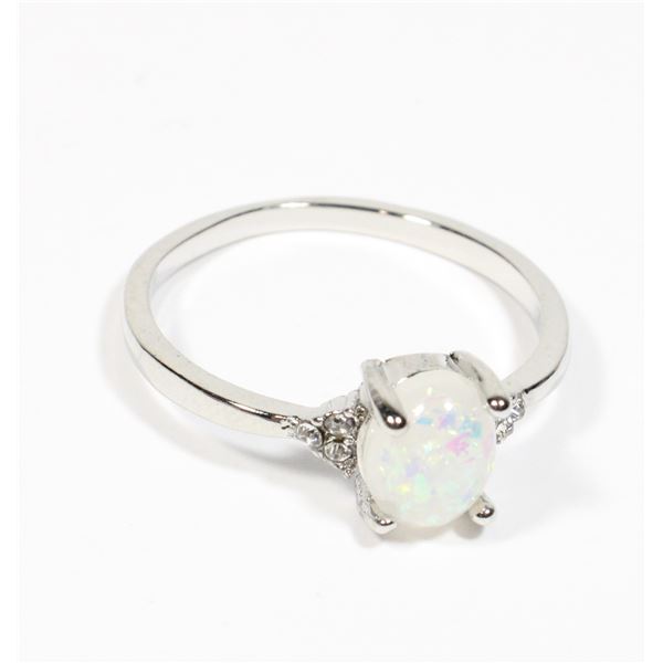 NEW SIZE 12 FAUX OPAL RING WITH RHINESTONE ACCENTS