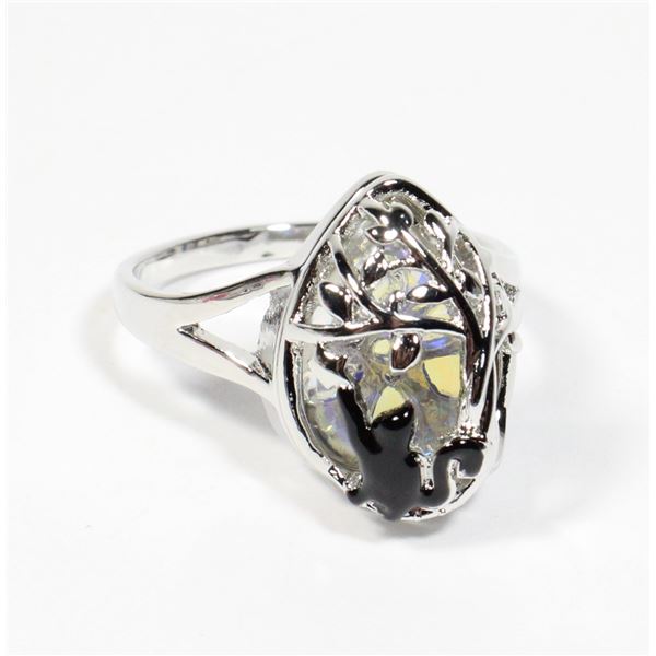 NEW SIZE 9 RING SYNTHETIC MOONSTONE TEAR DROP TREE