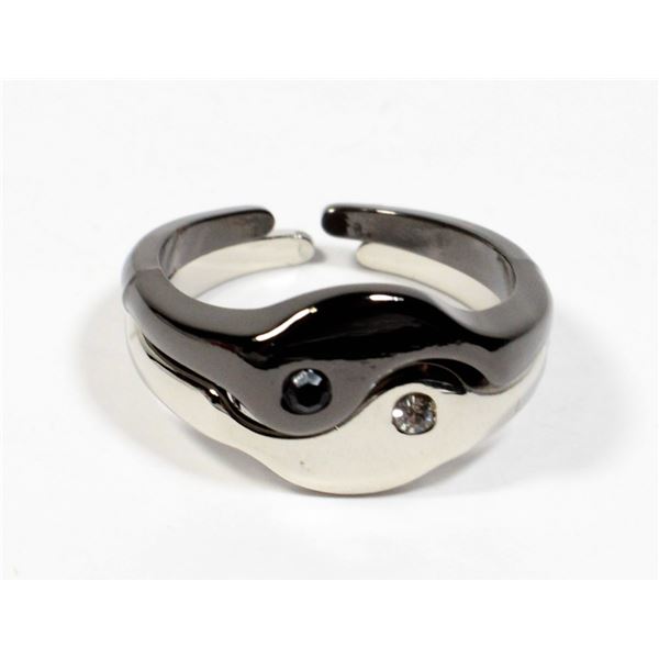 NEW YING AND YANG STACKING CUFF RINGS. RHINESTONE