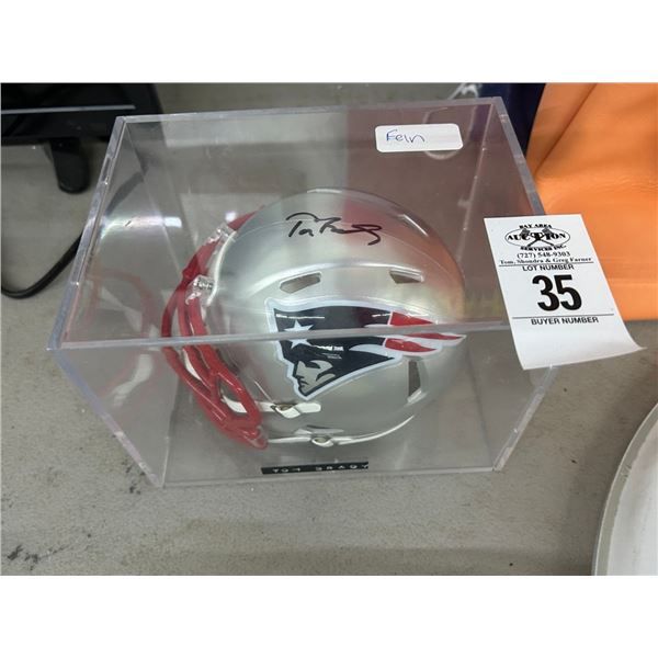 New England Patriots Mini Helmet Autographed Tom Brady in Showcase