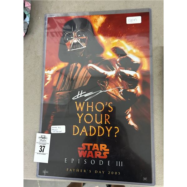 Star Wars Fathers Days Who's Your Daddy Poster Autographed Hayden Christensen
