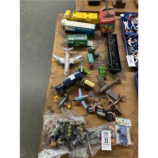 Die Cast/Tin Litho Miniatures Airplanes, Helicopter, Train, Semi Truck, Gondola