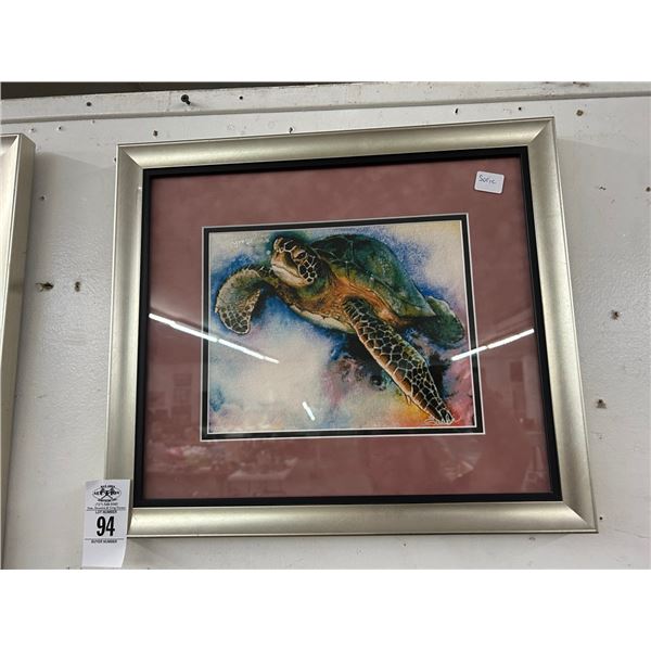 Framed Sea Turtle Wall Art - Signed Sachi,   Dolphin Wall Art -  12"  X  15"  - 2