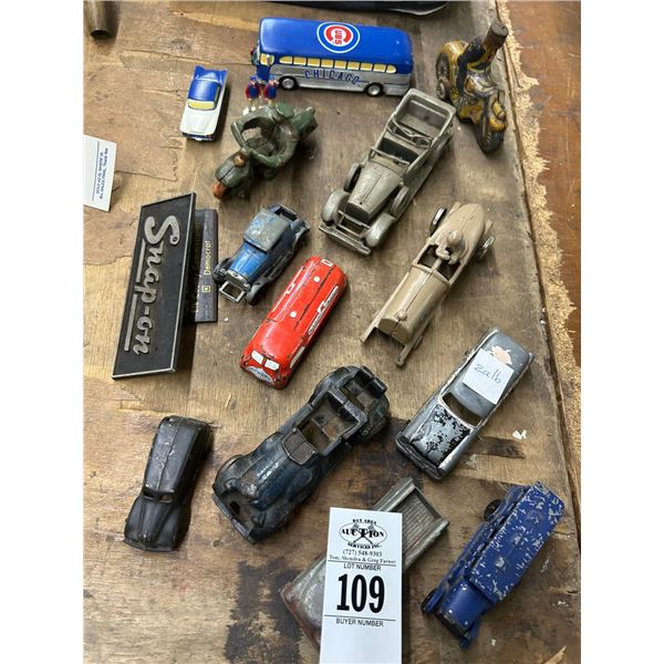 13-Vintage Metal/Die Cast/Tin Litho Toy Cars - 13 X $