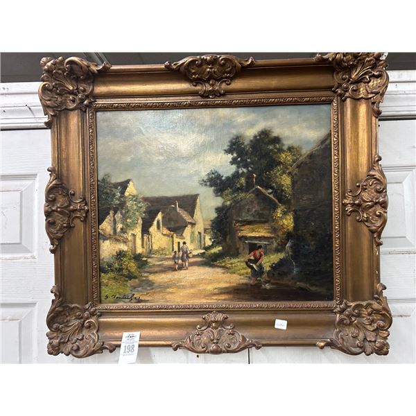 Ornately Framed Oil On Canvas Street Scene - Artist Signed - Slight Damage