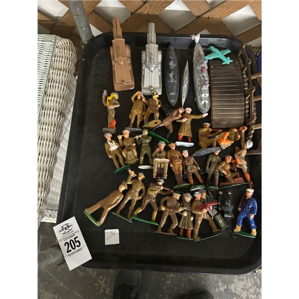 Vintage Metal Toy Soldiers w/Tanks, Submarines, Battleship