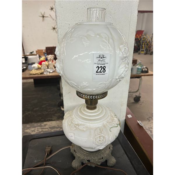 Vintage Cast Base Floral Electified Hurricane Lamp