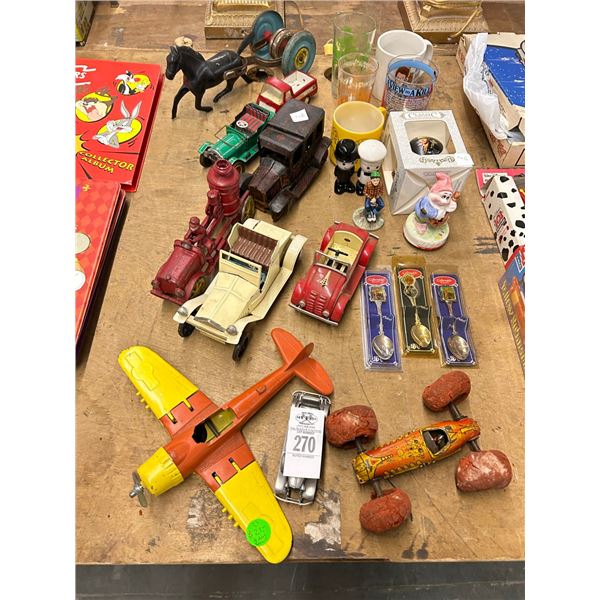 Die Cast Fire Truck, Tin Litho Trucks, Horse, Airplane, Asst. Collectibles