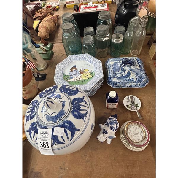 Oriental Painted Lidded Urn, Elephant, Collector Dishes, Jars