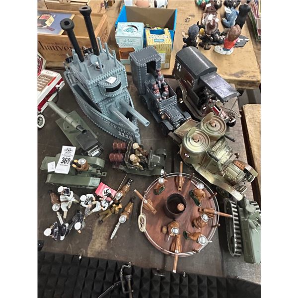 Vintage Metal Toy Soldiers, Trucks/Tanks/Battleship