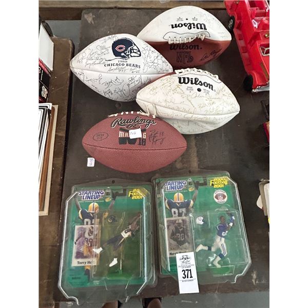 Starting Line Up Football Figurines, 4 Team Autographed Footballs