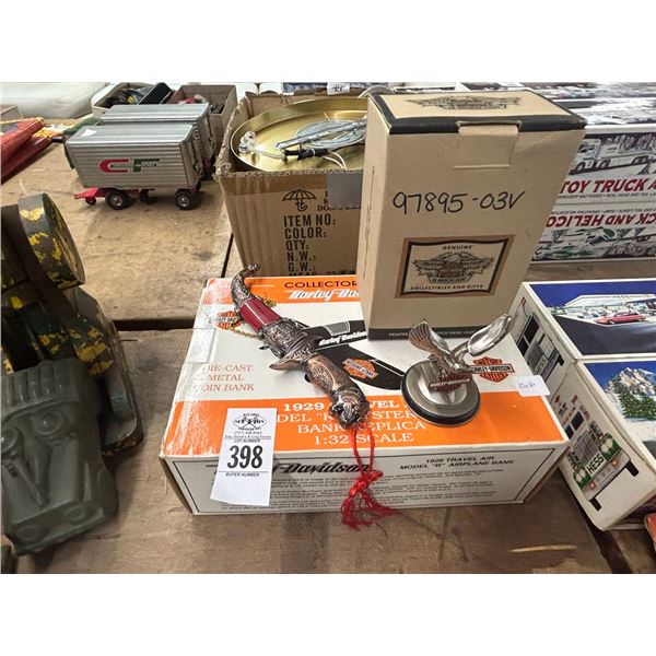 Harley Davidson 1929 Travel Airplane w/Desk Clock, Eagle, Knife w/Sheath