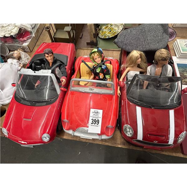 Barbbie/Ken Dolls w/Mini Cooper/Thunderbird, Austin Healy