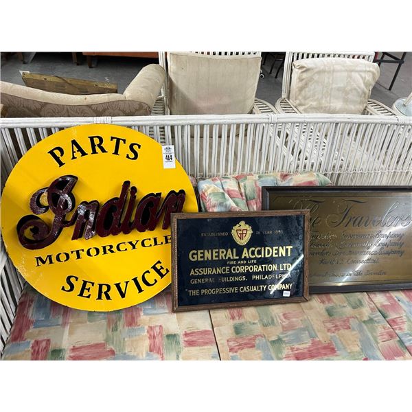 Indian Motorcycle Service Sign, Insurance Plaques