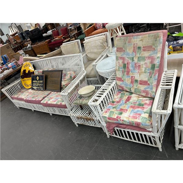 Vintage Wicker Sofa w/3 Armchairs/Ottoman/2 End Tables/Stool/Rattan Nesting Tables