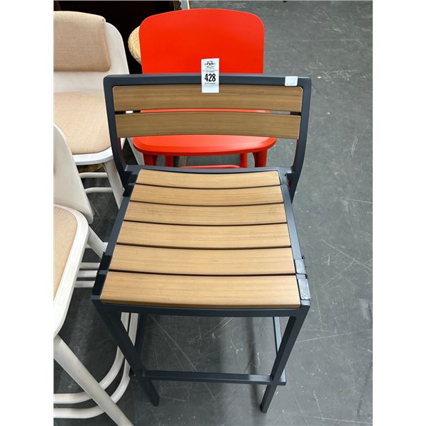 Red Plank Style Patio Bar Stools - 2