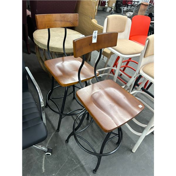 Tublar Wooden Back Bar Stools - Pair