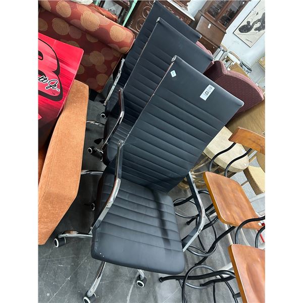 3-Black Leather Contemporary Chrome Trim Secretarial Chair - 3 X $