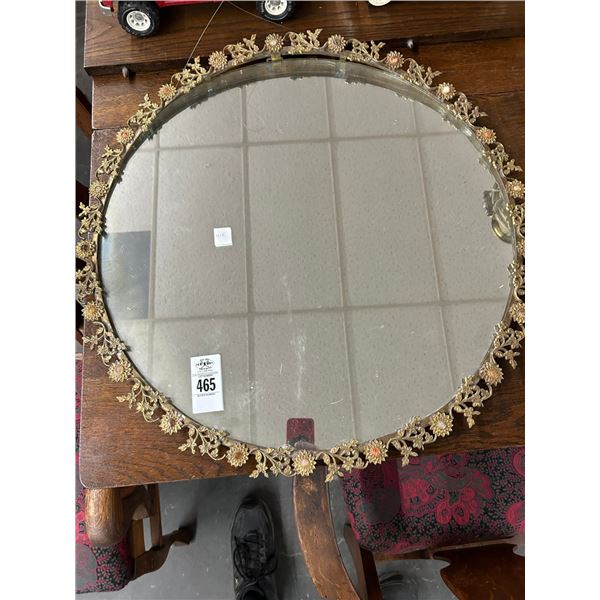 Ornate Metal Floral Trim Round Wall Mirror  20"  Diameter - No Shipping