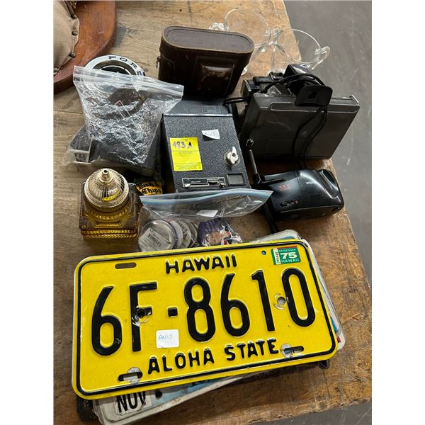 Vintage Cameras, Mustang Rims, Glass Pither, Capital Aftershave, Political Pins