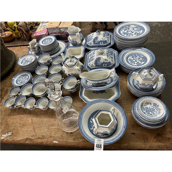 Woodsware Flow Blue China Set w/Decanter - ALL