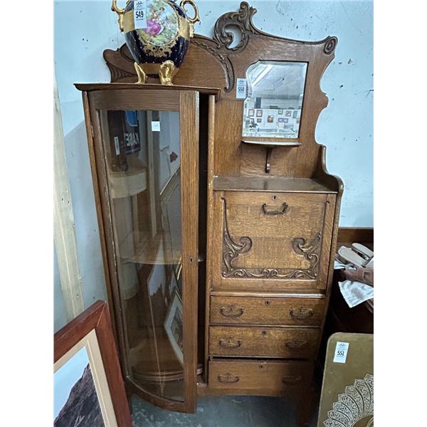 Tiger Oak Drop Front Mirrored Desk/Curio