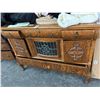 Image 1 : Ornate Tiger Oak Glass Door  3/2/1  Footed Cabinet w/Leaded Glass Door (Broken Pane)