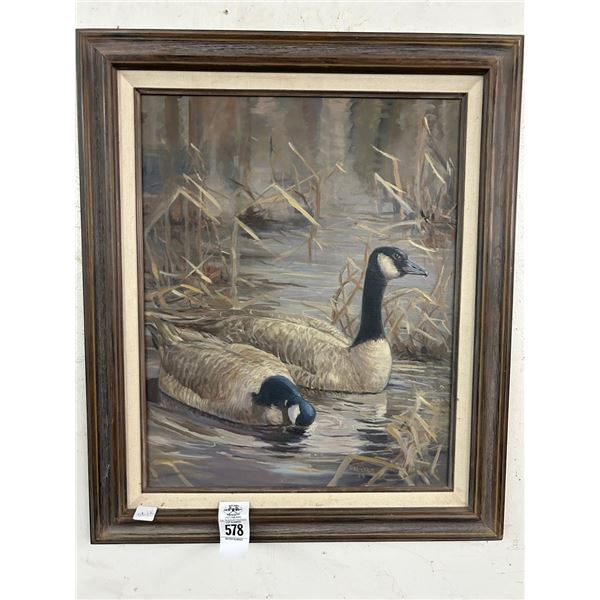 Framed Oil On Canvas Swans Wall Art - Signed Erlicker -  20"  X  30"