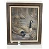 Image 1 : Framed Oil On Canvas Swans Wall Art - Signed Erlicker -  20"  X  30"