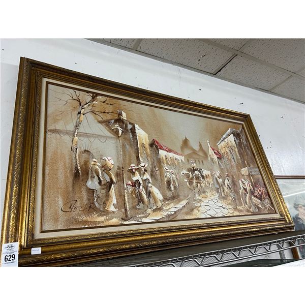 Framed Oil On Canvas Mexican Street Scene -  30"  X  48"