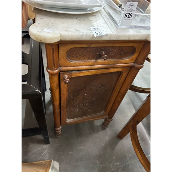 Carved Floral Mahogany Cabinet w/Marble Top