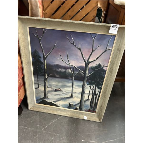 Framed Oil On Board Winter Praire Scene - Artist Signed