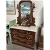 Image 2 : Burl 3 Drawer Dresser w/Marble Top/Mirror