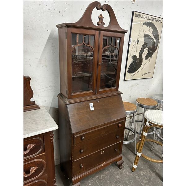 Mahogany Provincial Glass Door Drop Front Desk