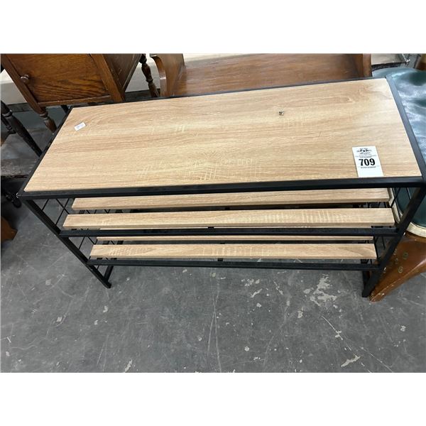 Metal w/Oak Style Shelf Shoe Rack